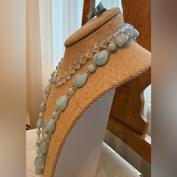 3 piece Blue Lucite &  Acrylic Faceted Necklaces and ceramic artisan earrings - Picture 3 of 14